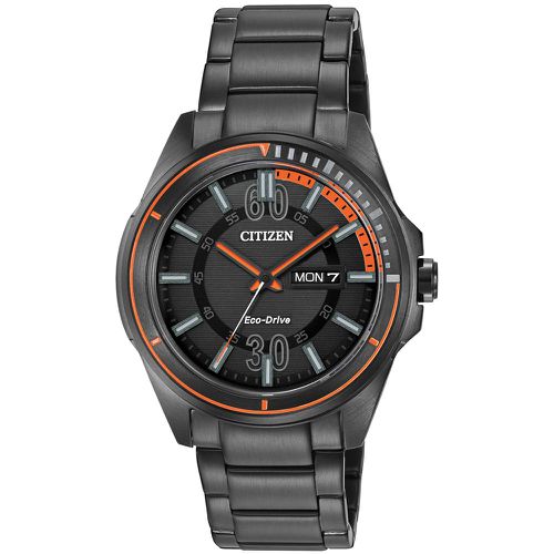AW0038-53E Men's HTM Eco-Drive Sport Black Dial Black IP Steel Bracelet Watch - Citizen - Modalova