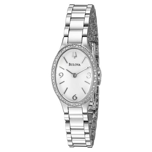 R191 Women's Stainless Steel Bracelet Diamond Accented Bezel White Dial Quartz Watch - Bulova - Modalova