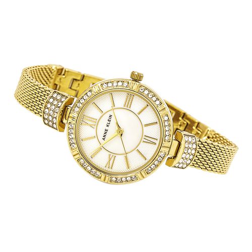 GBST Women's Mesh Bracelet Quartz Swarovski Crystal Mother of Pearl Dial Watch Set - Anne Klein - Modalova