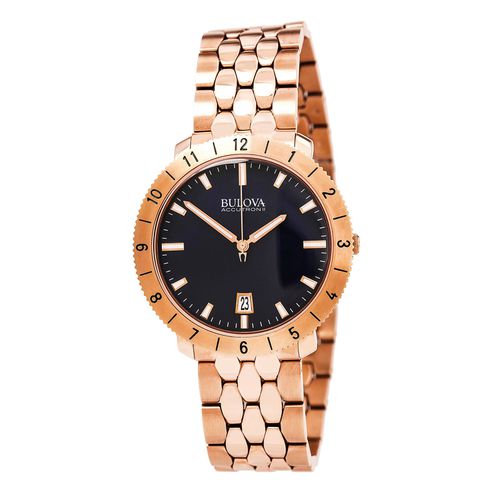 Men's Rose Gold Steel Bracelet Watch - Accutron II Moonview Blue Dial / 97B130 - Bulova - Modalova