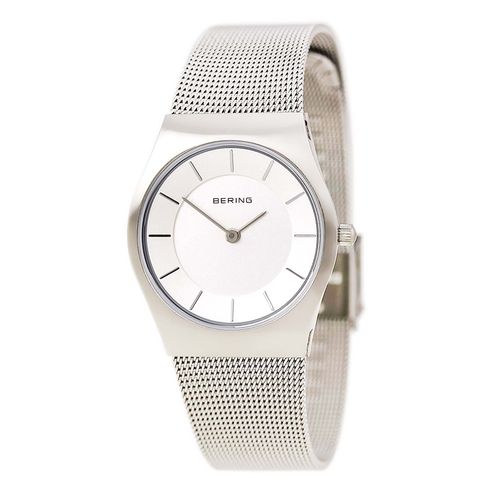 Women's Classic Slim White Dial Steel Mesh Bracelet Watch - Bering - Modalova