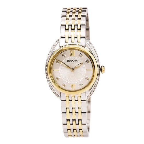 Women's Classic Diamond Watch - Two Tone Yellow Steel Silver Dial / 98R229 - Bulova - Modalova