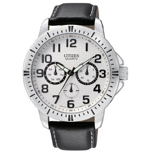 AG8310-08A Men's Quartz Sports White Dial Black Leather Strap Watch - Citizen - Modalova