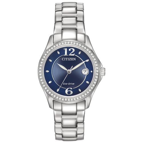 FE1140-86L Women's Silhouette Swarovski Crystal Accented Bezel Blue Dial Watch - Citizen - Modalova