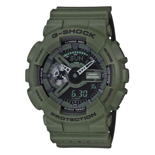 GA110LP-3A Men's G-Shock Green & Black Ana-Digi Dial Green Resin Strap World Time Dive Watch - Casio - Modalova