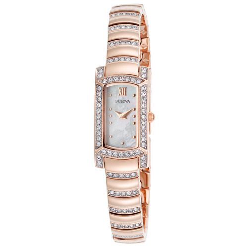 L205 Women's Quartz Crystal Accented Rose Gold Steel Bracelet MOP Dial Watch - Bulova - Modalova