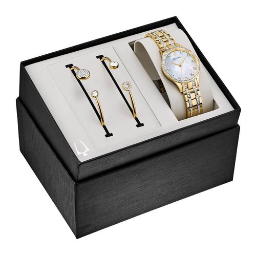 Women's Bracelet Watch Set - Crystal MOP Dial Yellow Gold Steel / 98X119 - Bulova - Modalova