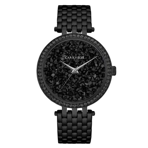 L171 Women's Crystal Black Rock Crystal Dial Black IP Steel Bracelet Watch - Caravelle - Modalova