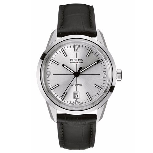Bulova Accu-Swiss 63B176 Men's Murren Silver Dial Black Leather Strap Automatic Watch - Accutron - Modalova