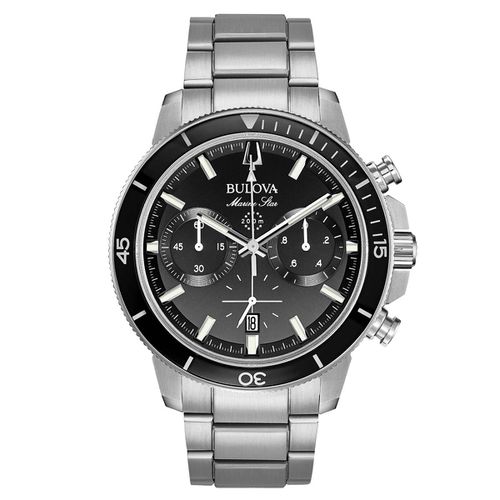 Men's Chronograph Dive Watch - Marine Star Quartz Black Dial / 96B272 - Bulova - Modalova