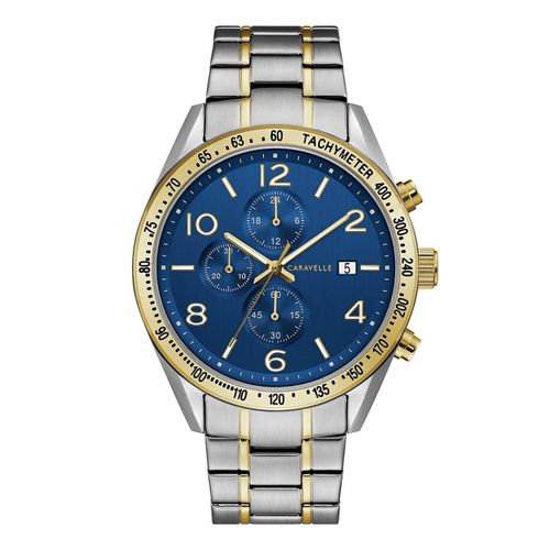 Men's Chronograph Watch - Sport Blue Dial Two Tone Steel / 45B152 - Caravelle - Modalova