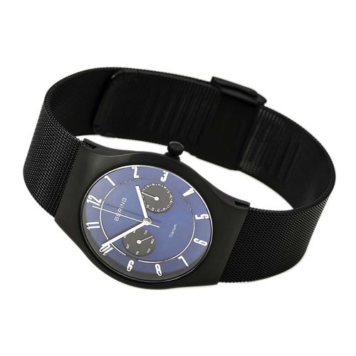 Men's Titanium Classic Blue Dial Black Mesh Bracelet Day Date Watch - Bering - Modalova