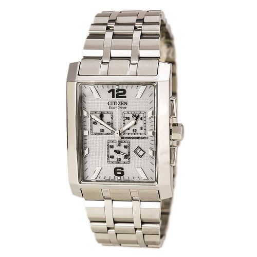 AT0910-51A Men's Largo Silver Dial Stainless Steel Eco-Drive Chronograph Watch - Citizen - Modalova