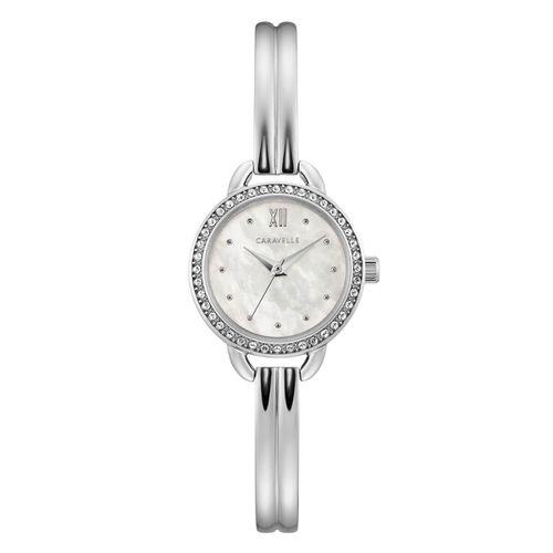 Women's Bangle Bracelet Watch - Dress White MOP Dial Crystal / 43L213 - Caravelle - Modalova
