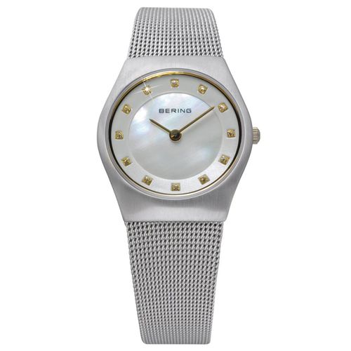 Women's Classic MOP Dial Steel Mesh Bracelet Swarovski Crystal Watch - Bering - Modalova