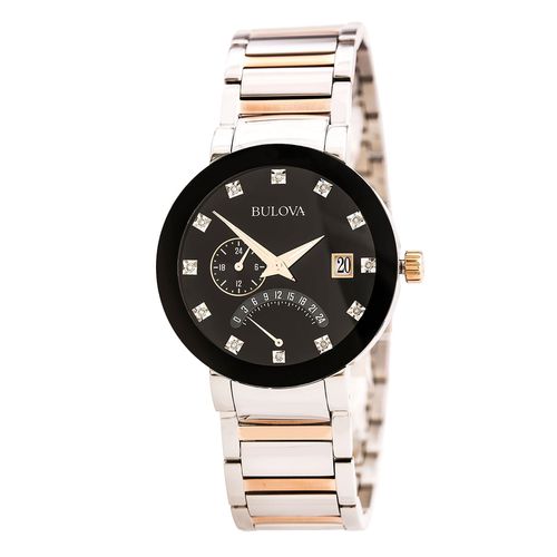 Men's Two Tone Bracelet Diamond Watch - Modern Quartz Black Dial / 98D129 - Bulova - Modalova
