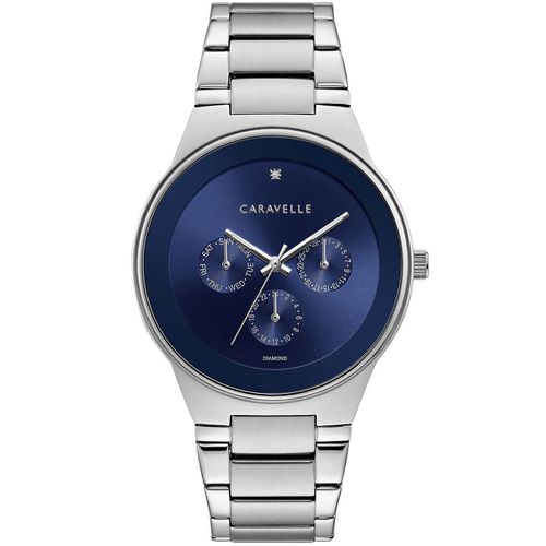 Men's Bracelet Watch - Diamond Quartz Blue Dial Silver Steel / 43D107 - Caravelle - Modalova
