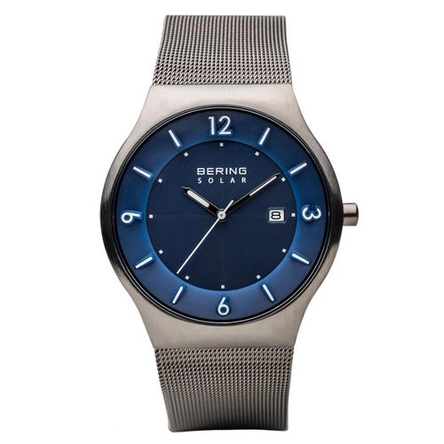 Solar Blue Dial Men's Grey Bracelet Watch - Bering - Modalova