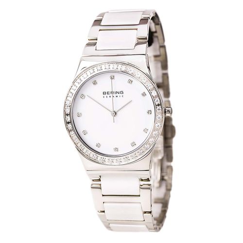Women's Ceramic White Dial Quartz Swarovski Crystal Bezel Watch - Bering - Modalova