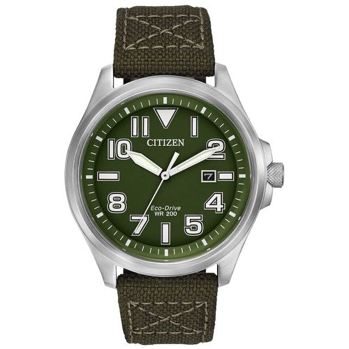 AW1410-16X Men's Military Eco-Drive Green Dial Green Nylon Strap Dive Watch - Citizen - Modalova