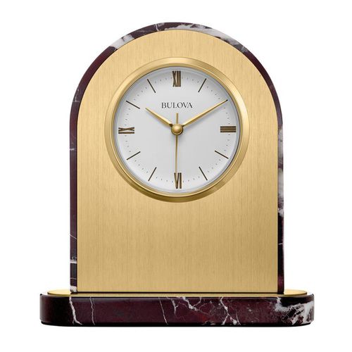 Desk Clock - Desire White Dial Turkish Levanto Polished Marble / B5012 - Bulova - Modalova