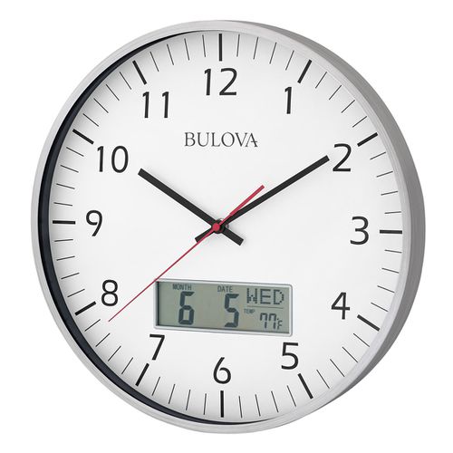 C4810 Manager White Analog-Digital Dial Brushed Aluminum Oversized Wall Clock - Bulova - Modalova