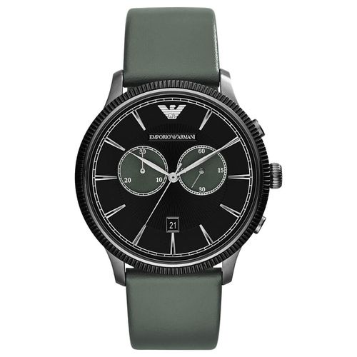 Men's Chronograph Watch - Classic Black Dial Grey Leather Strap / AR1794 - Armani - Modalova