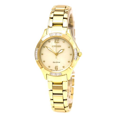 EM0452-58P Women's Diamond Eco-Drive Gold Tone Dial Yellow Gold Plated Steel Bracelet Watch - Citizen - Modalova