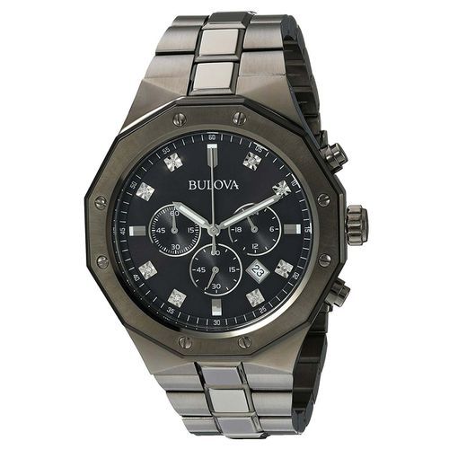 Men's Chronograph Diamond Watch - Quartz Grey IP Steel Black Dial / 98D142 - Bulova - Modalova