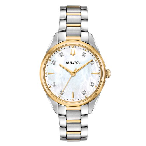 Women's Bracelet Watch - Classic Diamond MOP Dial Two Tone Yellow / 98P184 - Bulova - Modalova