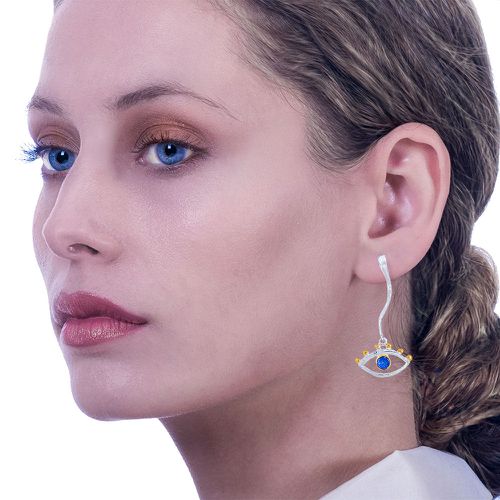 Gold Silver Earrings Blue Evil Eyes - Mika Grivaki - Modalova