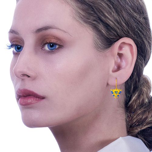 Earrings with Enamel Heart & Blue Stones - Amaya - Modalova