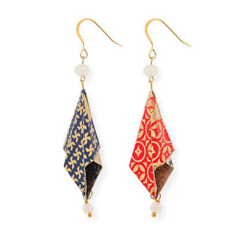 Origami Earrings Blue Red Kimonos - La Lupa Designs - Modalova