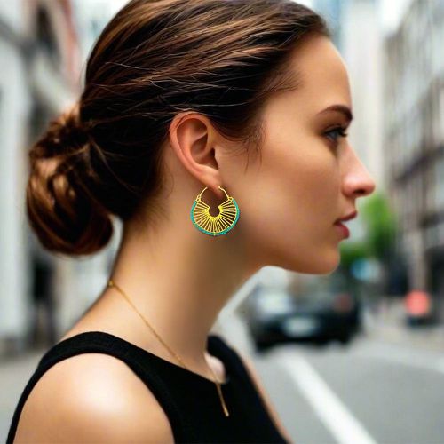 Gold Earrings With Turquoise Waves - Georgia Charal - Modalova