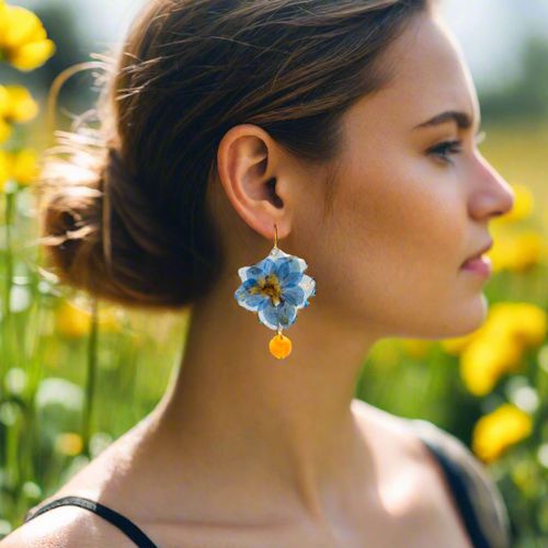Flower Earrings Delphiniums With Agate Stones - Crafts of Soul - Modalova