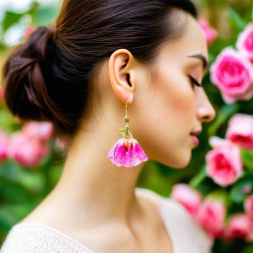 Flower Earrings Godetias With Swarovski Stones - Crafts of Soul - Modalova