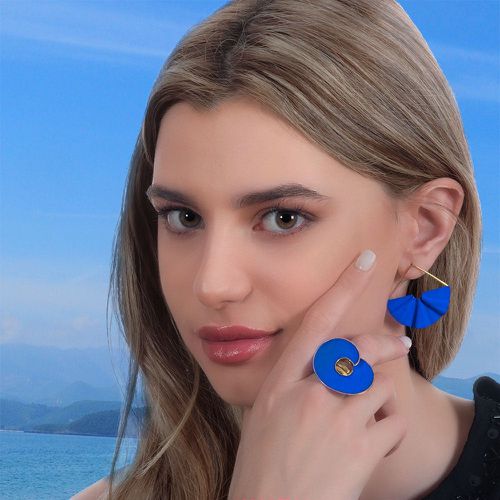 Handmade Gold Plated Earrings Royal Blue Fans - Stavros - Modalova