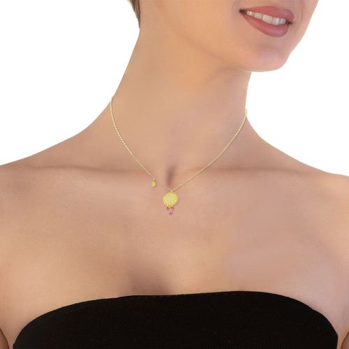 Handmade Short Chain Necklace Coin With Gemstones I Anthos - Zina - Modalova
