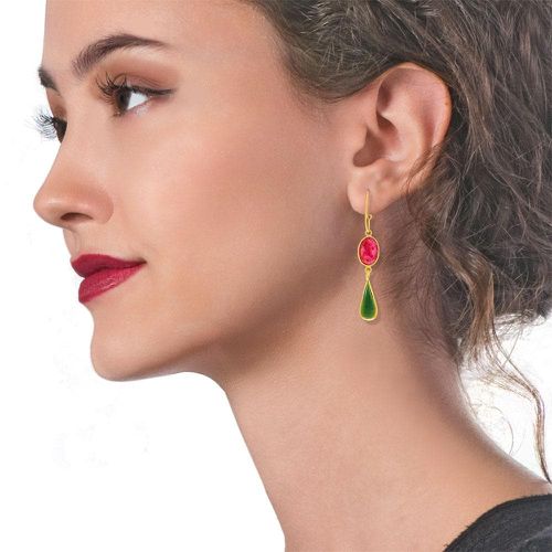 Gold Fucsia Jade Enamel Earrings I Anthos - Vally Kontidis - Modalova