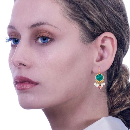 Gold Earrings With Malachite & Pearls - Tonia Makri - Modalova