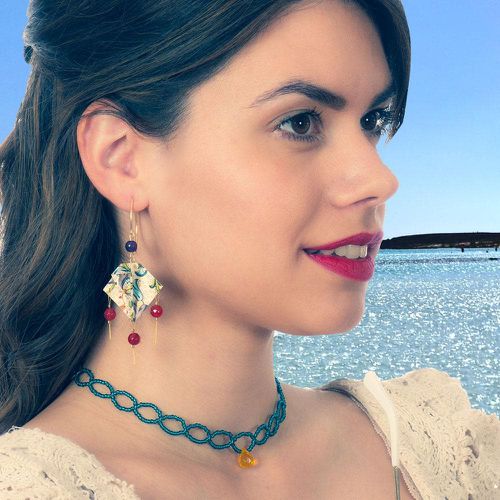Origami Earrings Multicolor Manta Rays With Gemstones - La Lupa Designs - Modalova