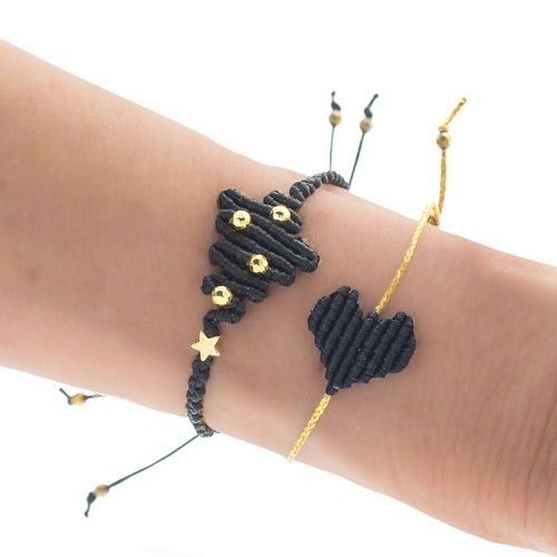 Handmade Macrame Black Gold Bracelet Christmas Tree - Elina Abatzi - Modalova