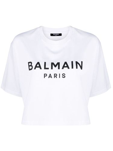 Logo Cropped Cotton T-shirt - Balmain - Modalova