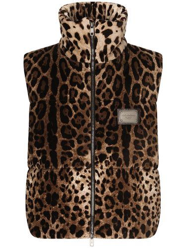 Leopard Print Velvet Down Vest - Dolce & Gabbana - Modalova