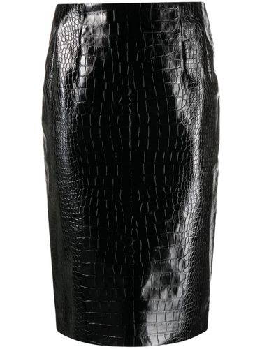 Leather Crocodile Print Midi Pencil Skirt - Versace - Modalova