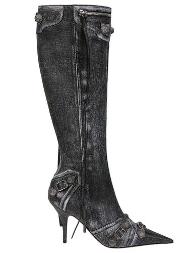 Le Cagole Denim Print Leather Boots - Balenciaga - Modalova