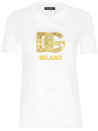 Embroidered Logo Cotton T-shirt - Dolce & Gabbana - Modalova