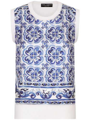 Silk Top With Maiolica Print - Dolce & Gabbana - Modalova