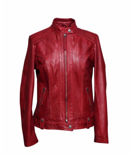 Women's Waxed Sheepskin Red Leather Jacket - Feather skin - Modalova