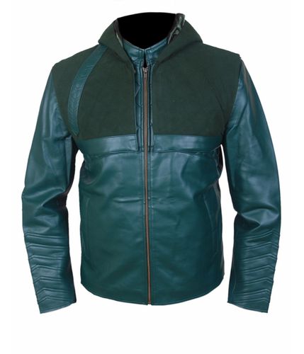 Arrow Green Leather Jacket With Removable Hood - Feather skin - Modalova